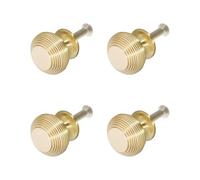 Infinity Decor Pack of 4 Reeded Beehive Cupboard Knob 40mm Solid Brass in Satin Brass Finish for Drawers, Cabinets & Wardrobes Classic Decorative Hardware Set