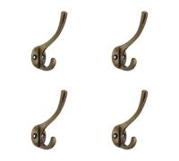 Infinity Decor Pack of 4 Vintage Brass Coat Hook Hangers Antique 87mm - Heavy Duty Wall Mounted Hooks for Clothes, Towels, Coats, Hats and Keys