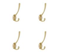 Infinity Decor Pack of 4 Vintage Brass Coat Hook Hangers Polished Brass 115mm - Heavy Duty Wall Mounted Hooks for Clothes, Towels, Coats, Hats & Keys