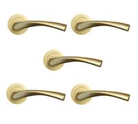 Infinity Decor Pack of 5 Twisted Heavy Duty Sprung Lever on Rose Door Handles Sets in Satin Brass - Ideal for Internal Use