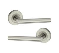 Infinity Decor Pack of Modern Straight T-Bar Satin Nickel Lever Door Handles on Sprung Rose Pair 125mm - for Interior & Exterior Doors