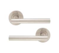 Infinity Decor Pack of Modern Straight T-Bar Satin Nickel Lever Door Pull Door Handles on Sprung Rose Pair - for Interior & Exterior Doors