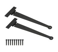 Infinity Decor Pair of 15" 375mm Traditional Hand Forged Wrought Iron T Hinges Penny End in Black Beeswax Finish for Wooden Outdoor Gate