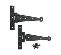 Infinity Decor Pair of 6" 150mm Traditional Hand Forged Wrought Iron T Hinges Penny End in Black Beeswax Finish for Wooden Outdoor Gate