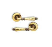 Infinity Decor Pair of Aged Brass Hammered Lever on Rose Latch Door Handles Set - Ideal for Internal & Exterior Doors