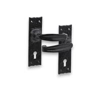 Infinity Decor Pair of Antique Black Isabella Lever Door Handle on Backplate - Wrought Iron Key Lock Door Handle Pack for Internal and External Use