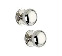 Infinity Decor Pair of Cottage Round Mortice/Rim Door Knobs Set in Polished Nickel Finish 50mm - Solid Brass Pull Door Handles for Internal and External Doors