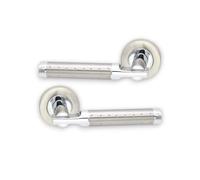 Infinity Decor Pair of Dual Tone Layton Straight Lever on Round Rose Zinc Door Handles Set - Sprung Pull Handles for Interior & Exterior Use