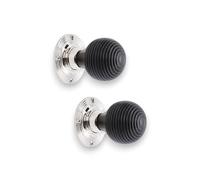 Infinity Decor Pair of Ebonised Wood Beehive Mortice Rim Door Knobs Set 55mm Wooden Handles - Suitable for Interior & Exterior Doors (Polished Nickel)