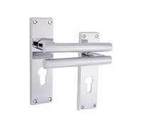 Infinity Decor Pair of Euro Straight T- Bar Lever Polished Chrome on Rectangular Backplate Key Lock Door Handles Set 155mm for Interior & Exterior Door