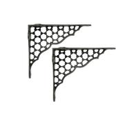 Infinity Decor Pair of Heavy-Duty Honeycomb Design Cast Iron Wall Mounted Shelf Brackets for Home Wall Decor, Books, Farmhouse, Kitchen Shelves, Living Room (Pewter)
