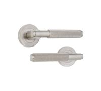 Infinity Decor Pair of Knurled Straight Lever Door Handles on Rose Set Internal Door Pull Handles Ideal for Interior and Exterior Use (Satin Nickel)