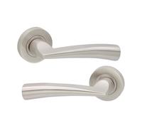 Infinity Decor Pair of Loyal Lever on Rose Door Handles Set in Satin Nickel Finish for Internal & External Doors