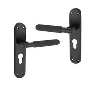Infinity Decor Pair of Matt Black Euro Knurled Lever on Backplate Key Lock Door Handles Set - for Interior & Exterior Door