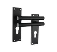 Infinity Decor Pair of Matt Black Modern Style Straight Lever on Rectangular Backplate Latch Lock Euro Bathroom Door Handle Set - Ideal for Internal & Exterior Doors (Euro)