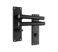 Infinity Decor Pair of Matt Black Modern Style Straight Lever on Rectangular Backplate Latch Lock Euro Bathroom Door Handle Set - Ideal for Internal & Exterior Doors (Bathroom)