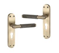 Infinity Decor Pair of Modern Knurled Lever on Backplate Euro Lock Door Handles Set - for Interior & Exterior Door (Matt Antique)