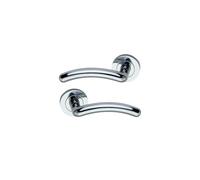 Infinity Decor Pair of Modern Polished Chrome Tang Curved Lever on Rose Door Pull Handles Pack - Ideal for Internal & External Door