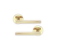 Infinity Decor Pair of Modern T Bar Lever Door Handles on Round Rose PVD Brass Finish - Pull Handles Suitable for Interior & Exterior Doors