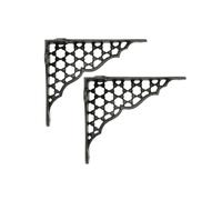 Infinity Decor Pair of Pewter Heavy-Duty Honeycomb Design Cast Iron Wall Mounted Shelf Brackets for Home Wall Decor, Books, Farmhouse, Kitchen Shelves, Living Room