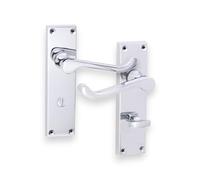 Infinity Decor Pair of Polished Chrome Victorian Scroll Lever on Bathroom Thumb Turn Backplate 155mm x 42mm - Lever Latch Privacy Door Handles for Internal Doors