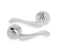 Infinity Decor Pair of Rosemarie Solid Brass Curved Lever Latch Door Handles on Round Rose Set Polished Chrome - Ideal for Interior & Exterior Use
