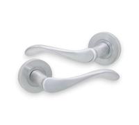 Infinity Decor Pair of Rosemarie Solid Brass Curved Lever Latch Door Handles on Round Rose Set Satin Chrome - for Interior & Exterior Use