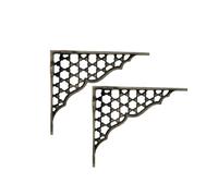 Infinity Decor Pair of Rustic Heavy Duty Matt Antique Honeycomb L- Shaped Shelf Brackets Decorative Cast Iron Wall Braces for Farmhouse, Garden & Kitchen Shelves