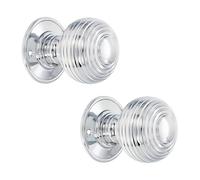 Infinity Decor Pair of Solid Brass Beehive Mortice Door Knobs in Polished Chrome Finish 60mm Round Pull Passage Handles Set - Ideal for Internal and External Doors
