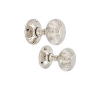 Infinity Decor Pair of Solid Brass Beehive Mortice Door Knobs in Polished Nickel Finish - 55mm Round Pull Handles Set for Internal and External Doors