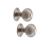 Infinity Decor Pair of Solid Brass Beehive Mortice Door Knobs in Satin Nickel Finish 60mm Round Pull Passage Handles Set - Ideal for Internal and External Doors