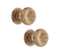 Infinity Decor Pair of Solid Brass Bloxwich Ribbed Rim Mortice Round Door Knobs in Aged Brass Finish 60mm Pull Handles for Interior & Exterior Use