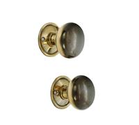 Infinity Decor Pair of Solid Brass Mushroom Shape Mortice Rim Door Knobs in Aged Brass Finish - 50mm Round Pull Handles for Internal and External Doors