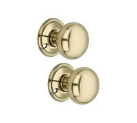 Infinity Decor Pair of Solid Brass Mushroom Shape Mortice Rim Door Knobs in Polished Brass Finish - 50mm Round Pull Handles for Internal and External Doors