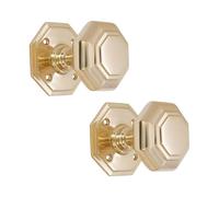 Infinity Decor Pair of Solid Heavy Cast Octagonal Large Mortice Door Knob Set Brass & Nickel (Polished Brass)