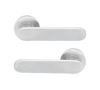 Infinity Decor Pair of Straight Modern Lever Latch Solid Brass Door Handle on Round Rose Set Passage Pull Handles in Satin Chrome Finish for Interior and Exterior Use