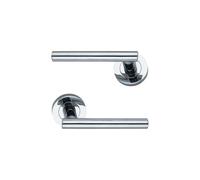 Infinity Decor Pair of Straight T- Bar Lever Door Handle on Round Rose Set Passage Pull Handles (125mm) in Polished Chrome Finish for Interior and Exterior Doors
