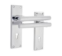 Infinity Decor Pair of Straight T-Bar Lever on Backplate Lock Door Handles Polished Chrome Passage Door Pull Set - for Interior & Exterior Doors Modern Design