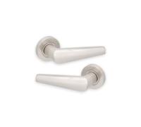 Infinity Decor Pair of Stylish Lever on Rose Door Handles Satin Nickel Passage Pull Handles Set - Suitable for Both Interior and Exterior Doors