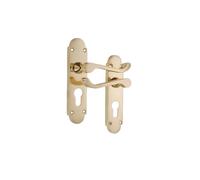 Infinity Decor Pair of Traditional Polished Brass Victorian Scroll Lever on Half Round Backplate Euro Lock Door Handles Set - Ideal for Internal & Exterior Doors