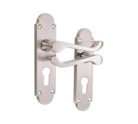 Infinity Decor Pair of Traditional Satin Nickel Victorian Scroll Lever on Half Round Backplate Euro Lock Door Handles Set - Ideal for Internal & Exterior Doors