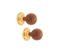 Infinity Decor Pair of Traditional Style Rosewood Beehive Rim Door Knobs on Polished Brass Rose Set 55mm - Pull Door Handles for Internal & External Doors