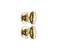 Infinity Decor Pair of Victorian Aged Brass Hammered Oval Mortice Door Knobs Round Pull Handles Set 58mm - Victorian Knobs for Internal and External Doors