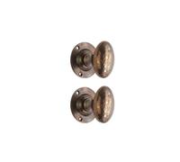 Infinity Decor Pair of Victorian Antique Hammered Oval Mortice Door Knobs Round Pull Handles Set - 58mm Victorian Knobs for Internal and External Doors