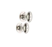 Infinity Decor Pair of Victorian Polished Nickel Hammered Oval Mortice Door Knobs Round Pull Handles Set - 58mm Victorian Knobs for Internal and External Doors