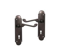 Infinity Decor Pair of Victorian Scroll Black Nickel Curved Lever on Shaped Backplate Keyhole Lock Door Handles Set - Ideal for Interior & Exterior Doors