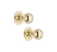 Infinity Decor Pair of Victorian Solid Brass Ball Mortice Door Knobs in Polished Brass - 45mm Round Pull Handles Set for Internal and External Doors