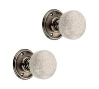 Infinity Decor Pair of Vintage Style Ceramic Mortice Door Knobs (60mm) on Antique Brass Rose - Pull Handles Ideal for Interior & Exterior Doors