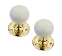 Infinity Decor Pair of Vintage Style Ceramic Mortice Door Knobs Pull Handles on Polished Brass Rose 60mm - Ideal for Interior & Exterior Doors