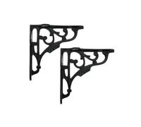 Infinity Decor Pair of Vintage Style L Shaped Heavy Duty Cast Iron Scaffold Board Ironbridge Right Angle Floating Shelf Bracket Decorative Wall Braces 125x125mm for Books Living Room (Black)